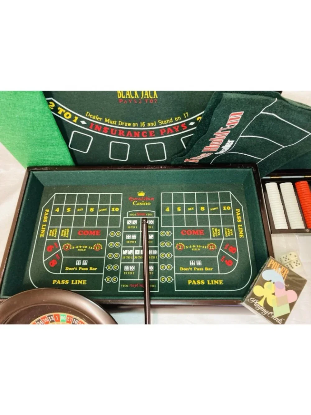 Excalibur 3 In 1 Casino House, Blackjack, Craps, Roulette New Damage Box Heavy